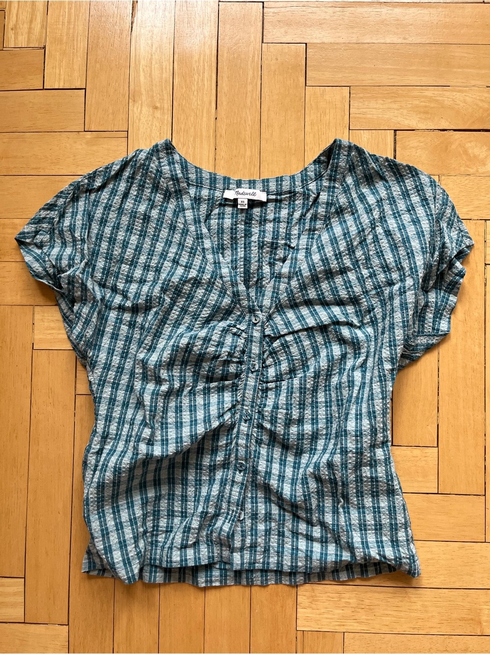 Madewell green plaid Striped Button-Front Women’s Top Sz XS